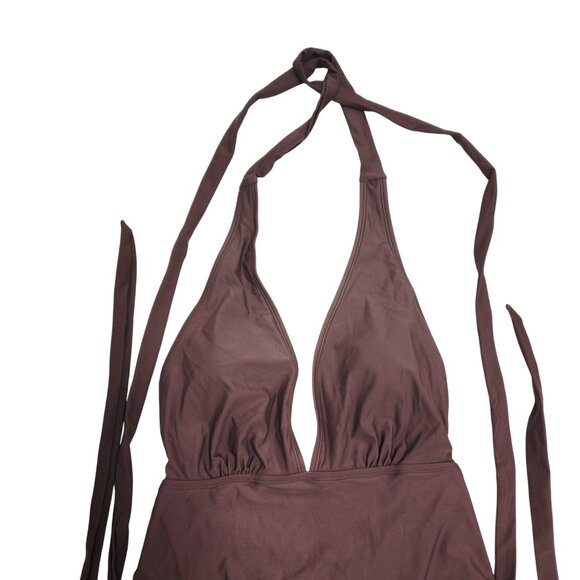 Brown Halter Plunge One-Piece Swimsuit Womens Size M By Cupshe - Picture 5 of 6
